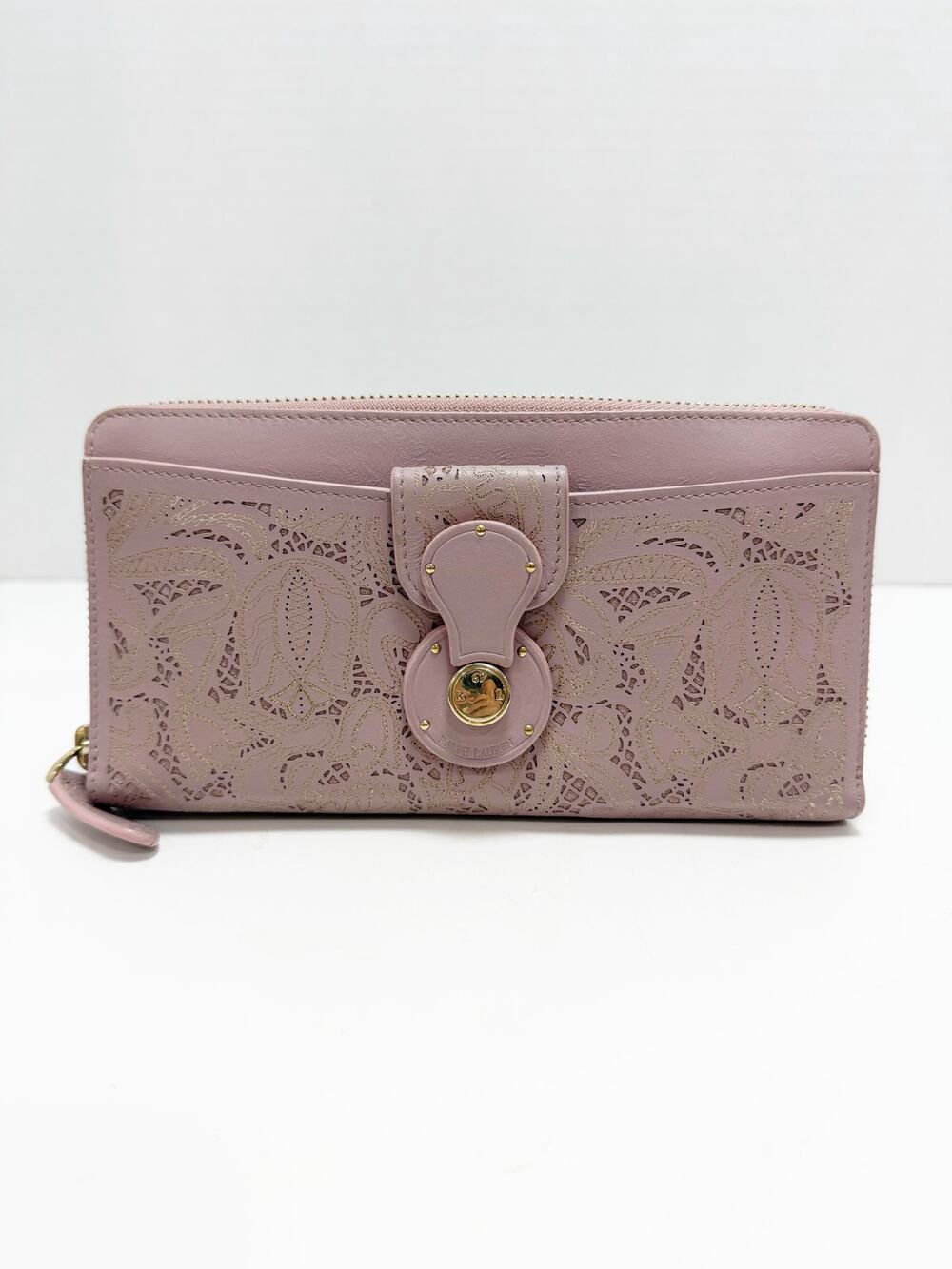 Ralph Lauren Ricky Pink Mauve Wallet Lace Paisley Lazer Cut Stitching